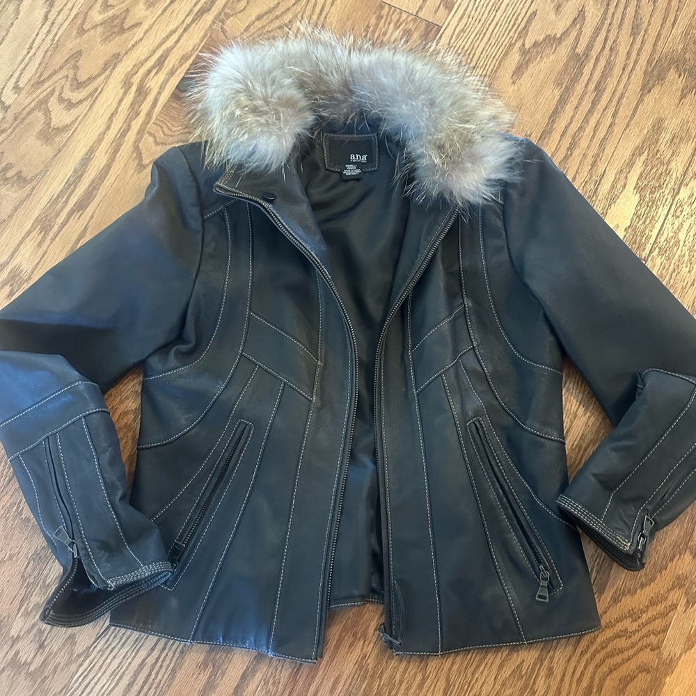 a.n.a Black Leather Jacket with Fur Trim